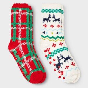 Kids' 2pk Plaid & Fairisle Cozy Crew Socks - Cat & Jack™ Cream XS/S